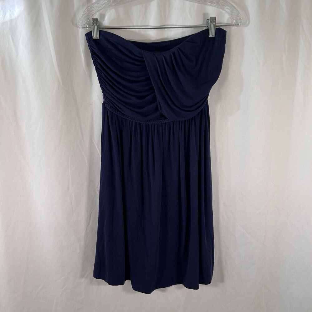 TART Mini Dress Women's Small Solid Blue Pull On Stretchy Sleeveless Gathered